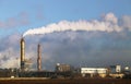 Air pollution coming from factory smoke stacks