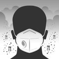 Air pollution concept with Dust masker sign in PM 2.5 dust clouds and smoke vector design