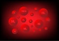 Air pollution concept. Red bubbles with text such as pm2.5, chemistry substance, and carbon dioxide on a red background. Critical