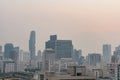 Air pollution effect made low visibility cityscape with haze and fog from dust in the air during sunset in Bangkok, Thailand