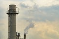 Air pollution from factory. Black smoke from chimney of industrial pipe. Global warming problem concept. Air pollutant emission Royalty Free Stock Photo