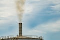 Air pollution from factory. Black smoke from chimney of industrial pipe. Global warming problem concept. Air pollutant emission Royalty Free Stock Photo