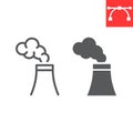 Air pollution line and glyph icon, factory pollution and ecology, nuclear power sign vector graphics, editable stroke Royalty Free Stock Photo