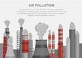 Air pollution poster, banner. Smoke emissions to atmosphere in industrial zone.