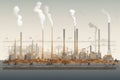 Air pollution from power plant chimneys. Generative AI Royalty Free Stock Photo