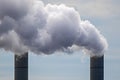 Air pollution from a power station chimneys Royalty Free Stock Photo
