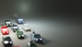 Air pollution, smog produced by gas-powered cars. Low-poly digital 3D rendering