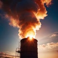 Air pollution and smoke generated from chimney stacks in industrial factory and power plant Royalty Free Stock Photo