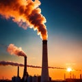 Air pollution and smoke generated from chimney stacks in industrial factory and power plant Royalty Free Stock Photo