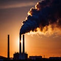 Air pollution and smoke generated from chimney stacks in industrial factory and power plant Royalty Free Stock Photo