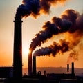 Air pollution and smoke generated from chimney stacks in industrial factory and power plant Royalty Free Stock Photo