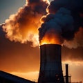 Air pollution and smoke generated from chimney stacks in industrial factory and power plant Royalty Free Stock Photo