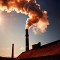 Air pollution and smoke generated from chimney stacks in industrial factory and power plant Royalty Free Stock Photo