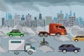 Air pollution vector illustration, factories and cars pollute environment. Ecology polluted with toxic chemicals.