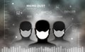 Air pollution vector illustration. Group of mans with mask among smog of micro dust particles