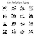 Air pollution, virus crisis, covid-19, corona virus icon set vector illustration graphic design