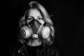 Conceptual photo woman eyes of young woman in respirator. Royalty Free Stock Photo