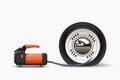 air pump inflating flat tire on white Royalty Free Stock Photo