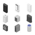 Air purifier icons set, isometric style
