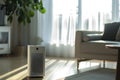 Air purifier in the living room during the day by Generative AI