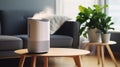 An air purifier in a living room for improving the quality of indoor air. AI Generated.