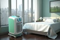 air purifier in room with hospital bed, creating a healing environment