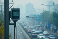 Air Quality Monitoring Device Overlooking Traffic Royalty Free Stock Photo