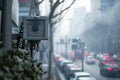 Air Quality Monitoring Device Overlooking Traffic Royalty Free Stock Photo