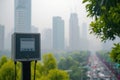 Air Quality Monitoring Device Overlooking Traffic Royalty Free Stock Photo