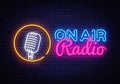 On Air Radio Neon Logo Vector. On Air Radio neon sign, design template, modern trend design, night neon signboard, night Royalty Free Stock Photo