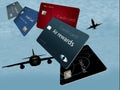 Air rewards credit cards are seen here floating and flying in th