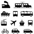 Air, sea, land and public transportation icons Royalty Free Stock Photo