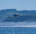 Air sea rescue helicopter, over the coast of Santander. Royalty Free Stock Photo