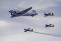 Air show with coloured planes Royalty Free Stock Photo