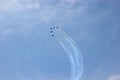 Air show in honor of the day of victory over Fascism. 5 Aircraft in the sky Royalty Free Stock Photo