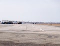 Air show in honor of the Defender of the Fatherland. The runway for fighter aircraft. Royalty Free Stock Photo