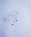 Air show in the sky above the Krasnodar airport flight school. Airshow in honor of Defender of the Fatherland. MiG-29 in the sky Royalty Free Stock Photo