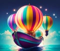 Air sky balloons with multi colors and stars sky and beautiful background Ai Generator Royalty Free Stock Photo