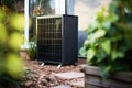 Air source heat pump installed outside of a modern house