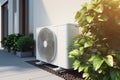 Air source heat pump installed at residential building outdoors Royalty Free Stock Photo