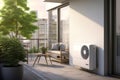 Air Source Heat Pumps installed on exterior of modern house. Generative AI