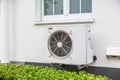 Air source heat pumps installed outside of city house