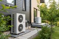 Air source heat pumps installed outside city house Royalty Free Stock Photo