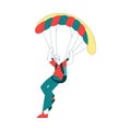 Air Sport with Happy Man Character Parachuting and Skydiving Vector Illustration