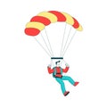Air Sport with Happy Man Character Parachuting and Skydiving Vector Illustration