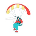 Air Sport with Happy Woman Character Parachuting and Skydiving Vector Illustration