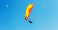 Air sportsmans group soaring in sky with a bright paraplanes Royalty Free Stock Photo