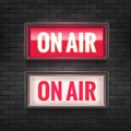 ON AIR studio light sign. Media broadcasting warning sign. Live board production record attention Royalty Free Stock Photo