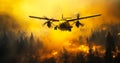 Air Support for Fire Suppression in Forest Fire Royalty Free Stock Photo