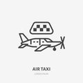 Air taxi flat line icon. Airplane vector illustration. Thin sign for aircraft rental, private jet flight logo